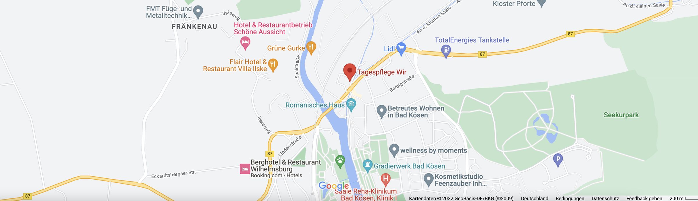 Kartenausschnitt: Lage der Tagespflege WIR an der Naumburger Straße in Bad Kösen
